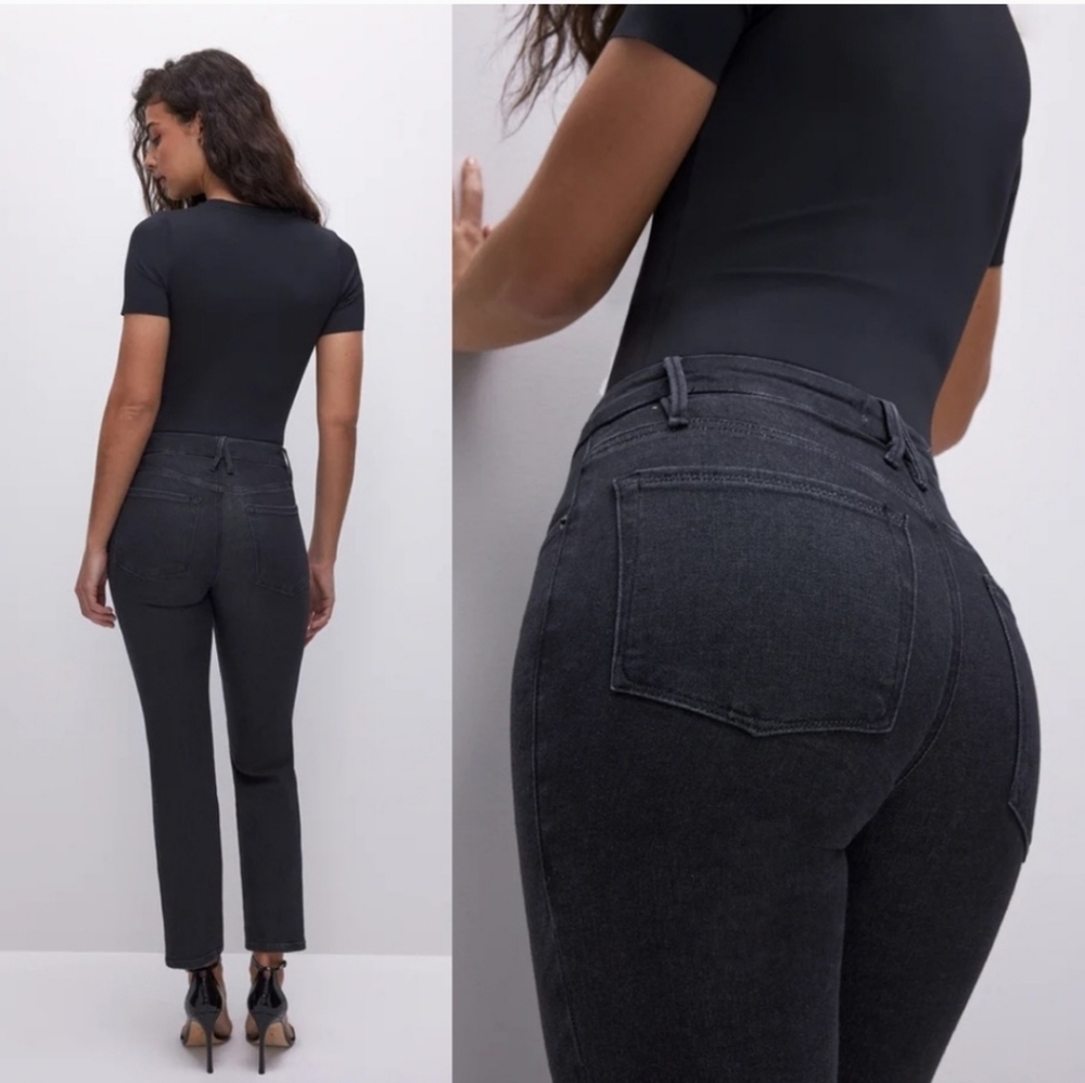 Good American Good Legs Straight sculpting jeans. Sz 8 black